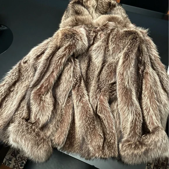 Vintage custom made genuine fur coat with hood